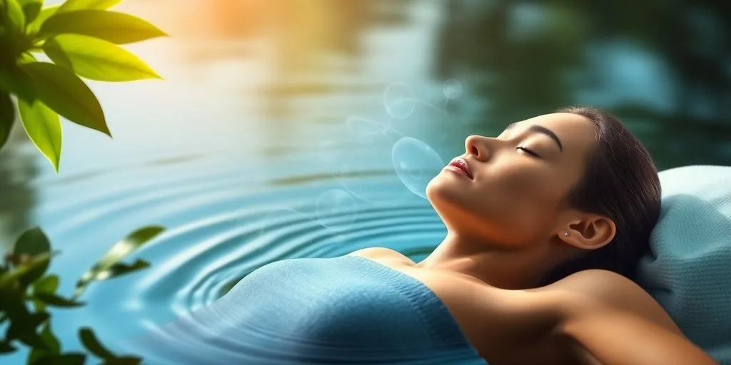 Personne recevant un massage sonore relaxant en nature.