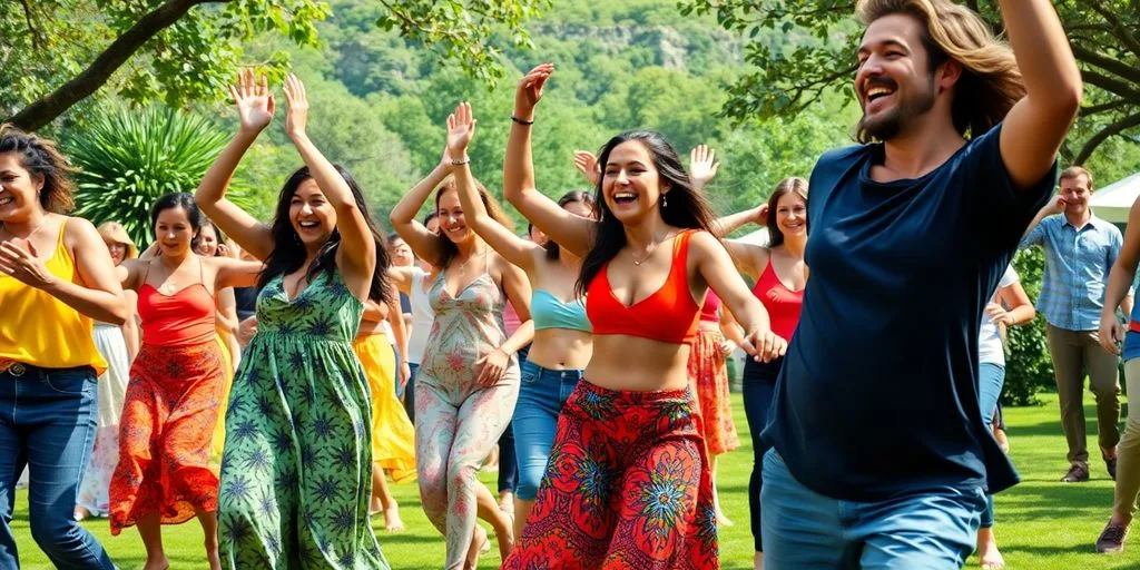 Groupe de danseurs s'épanouissant dans le mouvement.