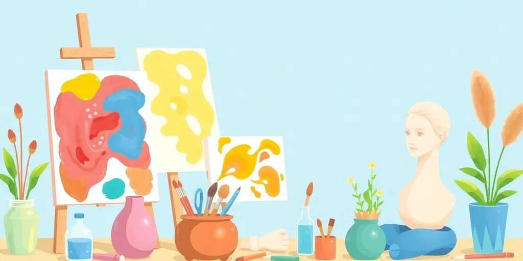 Techniques d'art thérapie avec des outils artistiques colorés.
