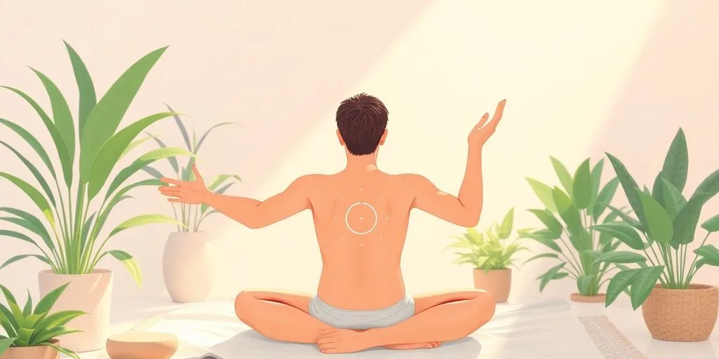 Personne faisant un auto-massage dans un environnement relaxant.