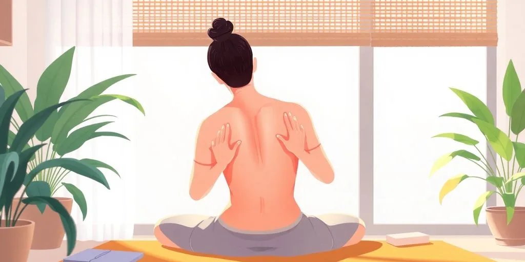 Personne faisant de l'auto-massage énergétique, ambiance relaxante.