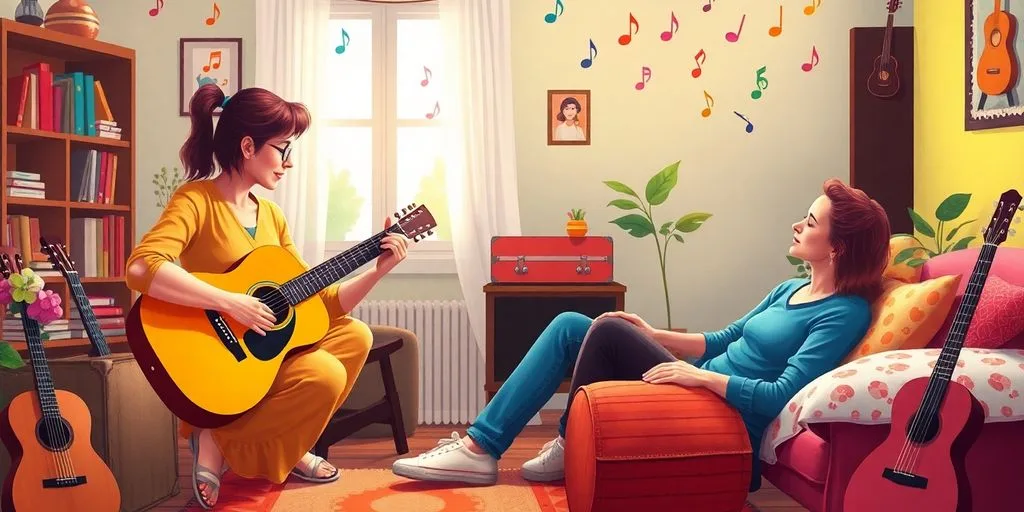 Un thérapeute musical jouant de la guitare avec un client.