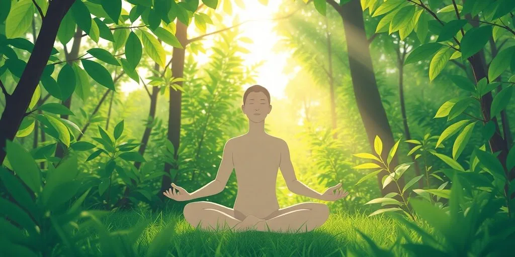 Méditation en pleine nature avec une lumière apaisante.