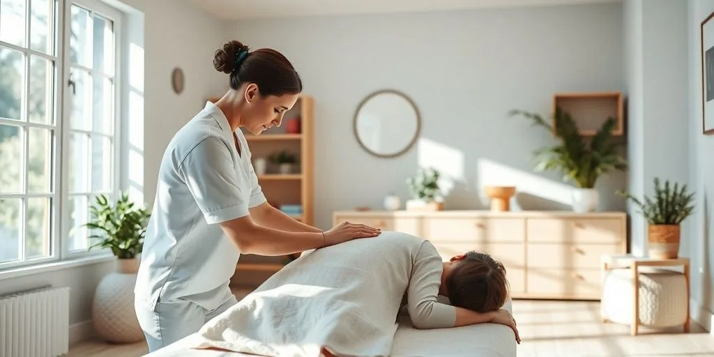Traitement ostéopathique dans un environnement serein et lumineux.