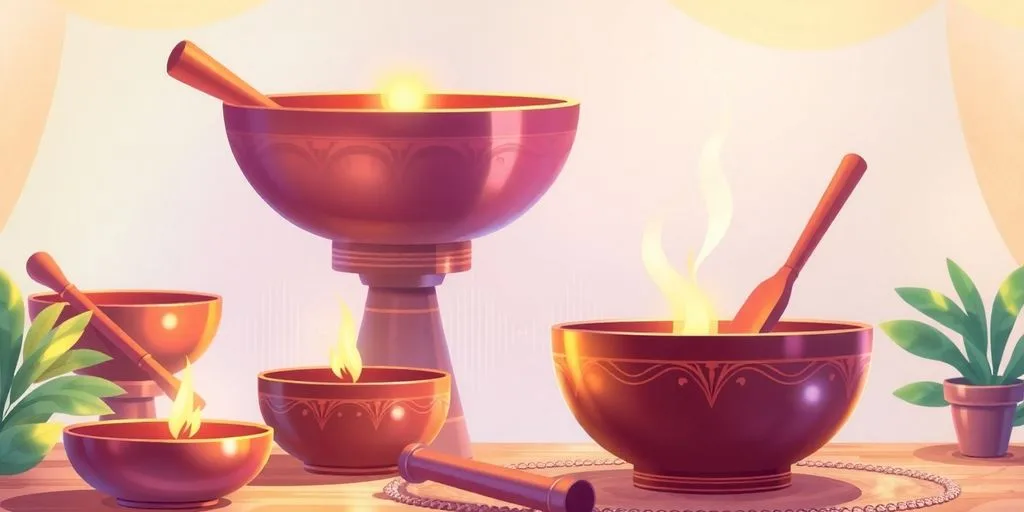 Illustration de techniques de sonothérapie en couleur vive.