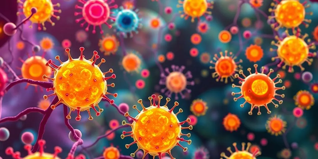 Illustration de cellules reprogrammées dans un cadre lumineux.