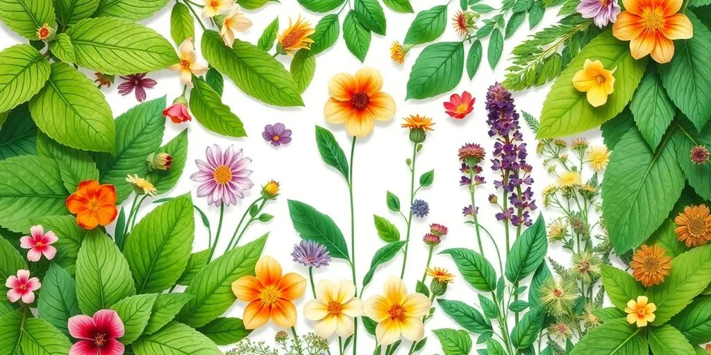 Illustration de plantes médicinales vibrantes et colorées.
