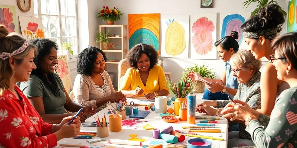 Groupe de personnes pratiquant l'art thérapie ensemble.