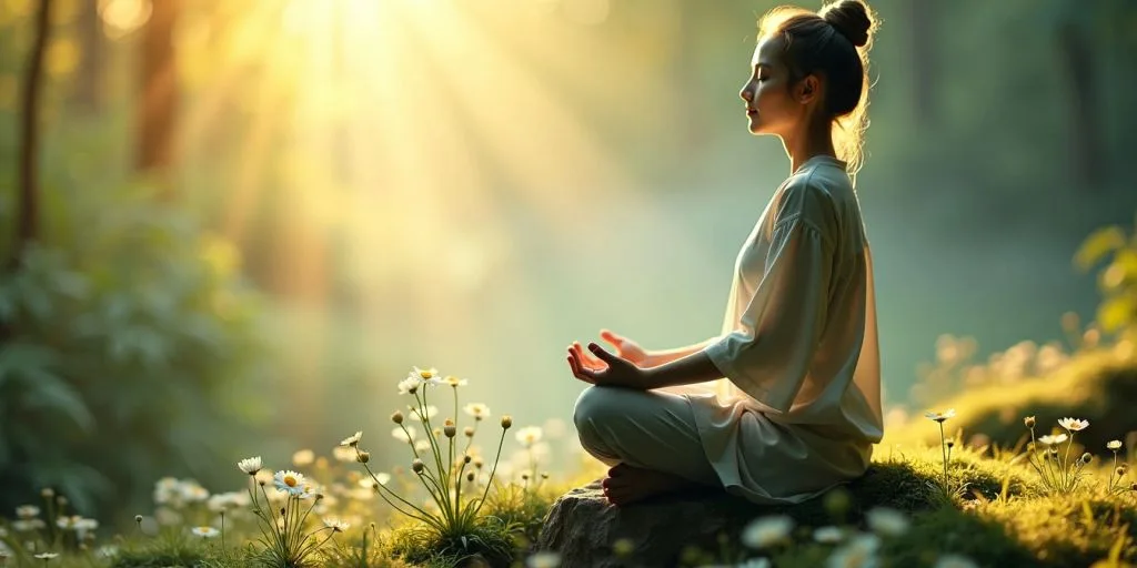 Méditation de compassion dans un paysage serein.