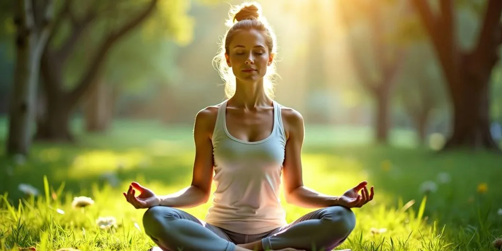Pratiquant de yoga en pleine nature, harmonie corps-esprit.