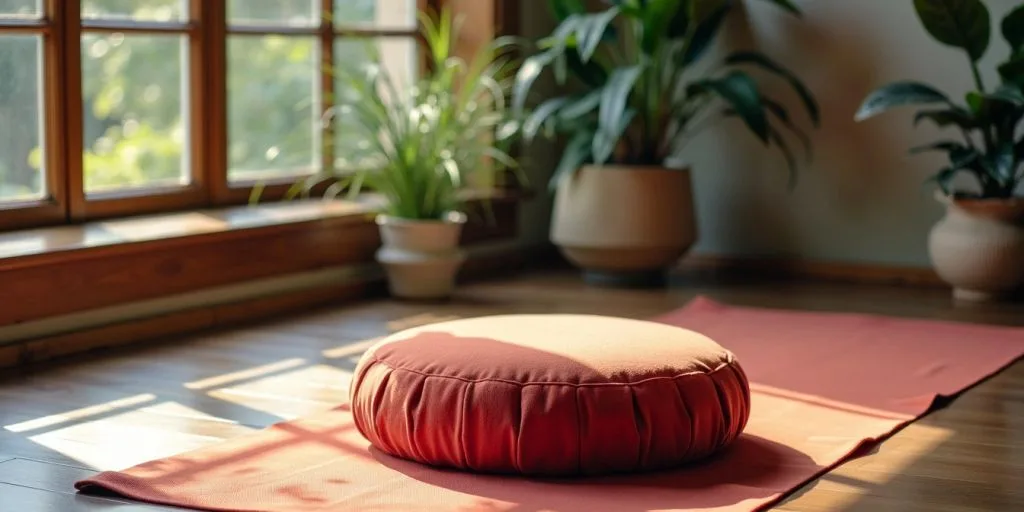Coussin zafu coloré pour la méditation et le yoga.