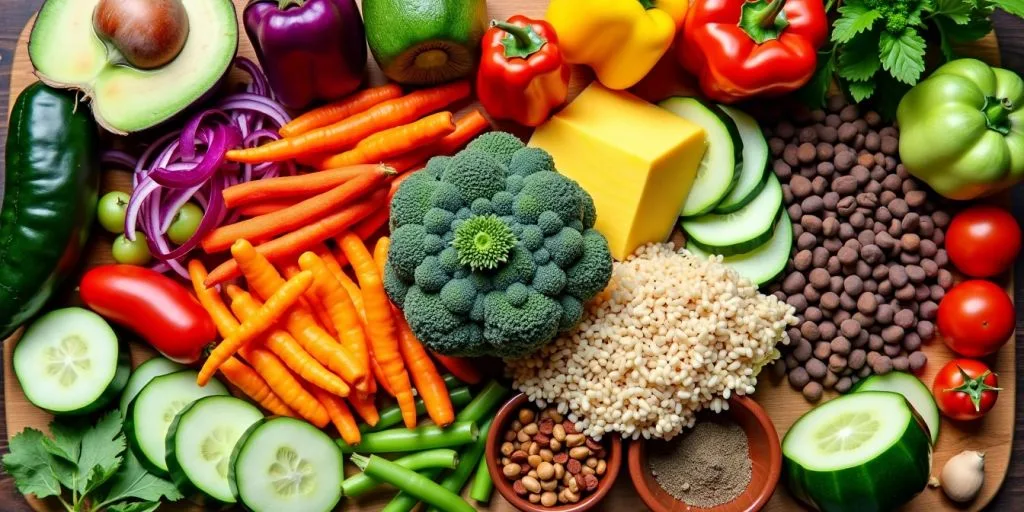 Assiette végétarienne colorée et équilibrée.