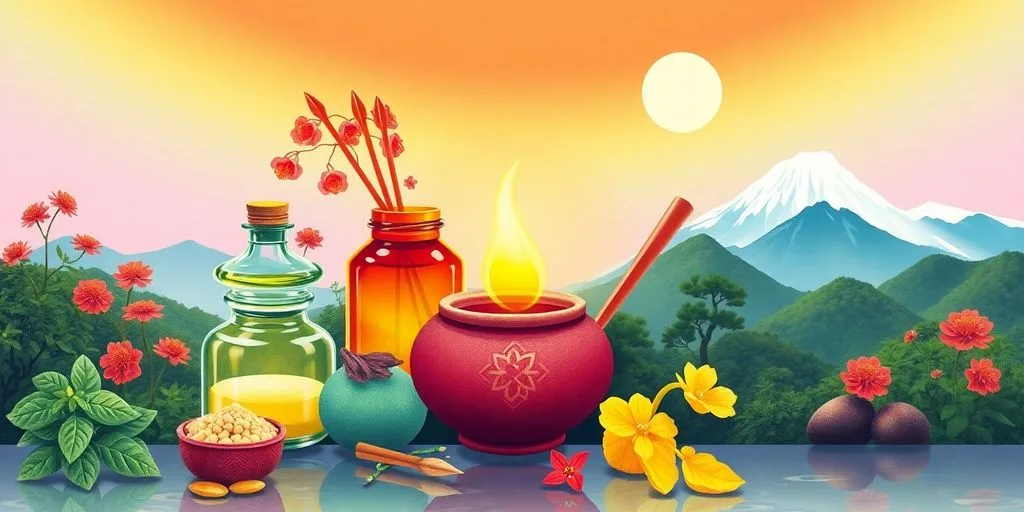 Illustration de la médecine traditionnelle chinoise avec des herbes.